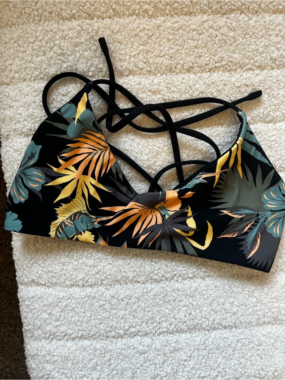 Salty Crew Black Tropical Floral Strappy Bikini Top - Reversable